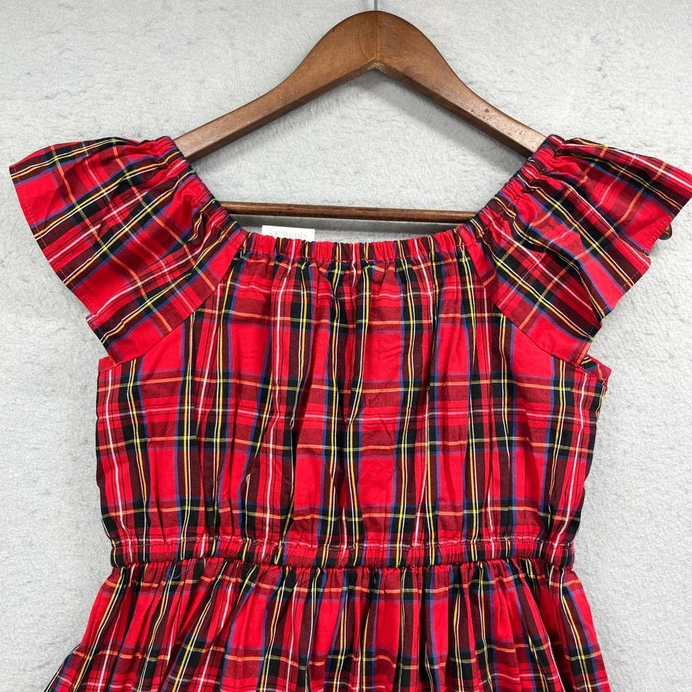 Crewcuts Plaid Dress Girl 12 Red Tartan Ruched Velvet Bow Holiday Festive Preppy